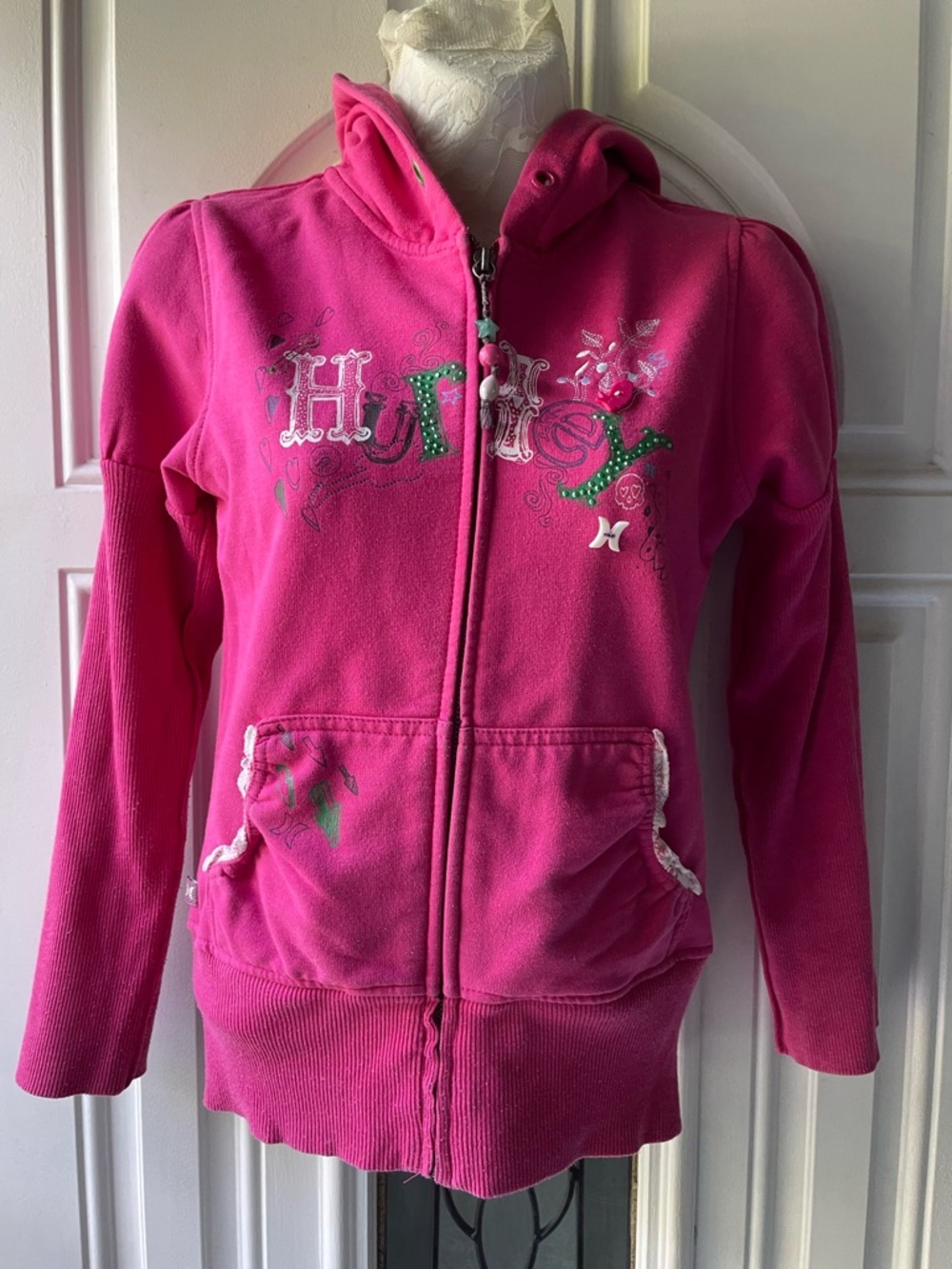 Hurley Bright Pink Girls' Hooded Zip Sweatshirt